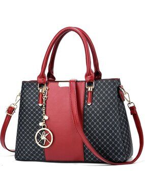 Women Lkk-Dark Red Leather 3 Zipper Compartments Adjustable Long Strap Handbag
